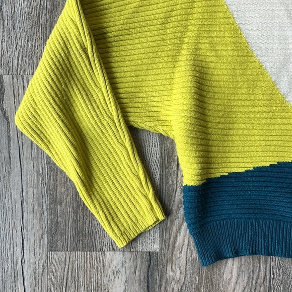Express Sweater Blue Green Color Block Ribbed Dolman Sleeve Sweater Size Small - Picture 6 of 16